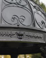 "Lady Christina" Deluxe Scrollwork Wrought Iron Gazebo Powder Coated in Midnight Black close up of dome detailing