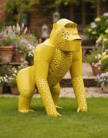 “Lord Greystoke” Stunning Silverback Gorilla Sculpture in Yellow in a Flowery Garden Digital Illustration 