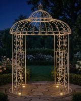 "Lovellen Avenue" Bird Design Cream Garden Gazebo ai illustration at night with light