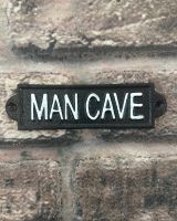 "Man Cave" Traditional Cast Iron Wall Sign in black and white