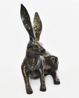 "Meadow Matriarch" Cast Brass Sitting Hare Sculpture close up