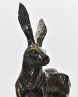 "Meadow Matriarch" Cast Brass Sitting Hare Sculpture close up of head