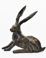 "Meadow Matriarch" Cast Brass Sitting Hare Sculpture side view