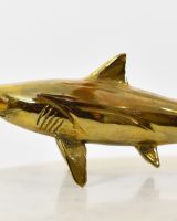 "Meridian" Hammerhead Shark Ornament in Cast Brass close up of gills and fin