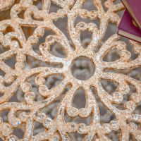 Close-up of the Aged Rustic Cream Finish on the Iron Victorian Table