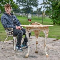 "Merriweather" Round Cast Aged Rustic Cream Iron Victorian Table to Scale