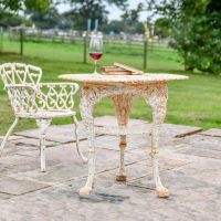 "Merriweather" Round Cast Aged Rustic Cream Iron Victorian Table in Situ