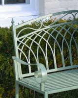 "Monet" Two Seater Wrought Iron Garden Bench - Sage close up of back rest