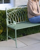 "Monet" Two Seater Wrought Iron Garden Bench - Sage close up of backrest and armrest