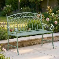 "Monet" Two Seater Wrought Iron Garden Bench - Sage lady sat on bench Digital Illustration