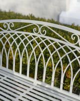 ‘Monet’ Two Seater Wrought Iron Garden Bench close up of backrest and overlapping iron work
