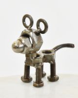 "Nuts" Standing Puppy Upcycled Metal Home Ornament