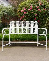 "Papillon" Contemporary Wrought Iron Two Seater Garden Bench Display of Folding Mechanism