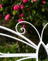 "Papillon" Contemporary Wrought Iron Two Seater Garden Bench Close up of Butterfly Detailing