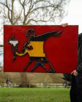 "Peaceful Protestor" Oil Drum Scrap Metal Wall Art red background