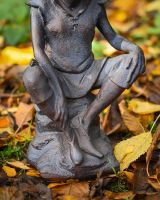 "Perched Pixie" Resin Garden Sculpture Bronze and Verdigris close up of base