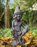 "Perched Pixie" Resin Garden Sculpture Bronze and Verdigris facing left