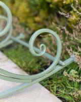 "Province" Wrought Iron Sage Green Garden Rocking Chair close up of leg "Province" Wrought Iron Sage Green Garden Rocking Chair close up of leg