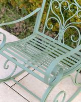 "Province" Wrought Iron Sage Green Garden Rocking Chair close up of seat "Province" Wrought Iron Sage Green Garden Rocking Chair close up of seat