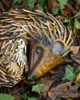 "Quill" Sleeping hedgehog Steel Garden Ornament close up of head