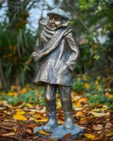 "Rain or Shine" Male Resin Garden Sculpture Brass and Verdigris Finish in situ image