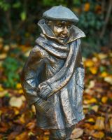 "Rain or Shine" Male Resin Garden Sculpture Brass and Verdigris Finish angled version of statue