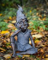 "Reminiscing Pixie" Resin Garden Sculpture Bronze and Verdigris