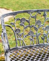 "Rosetta" Black & Silver Rose Design Bench back rest support view