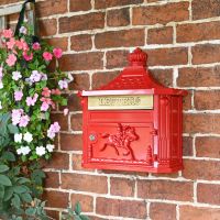 “Scorched Cranberry” Red Huntingdon Wall Mounted Post Box in Situ on a Brick Wall