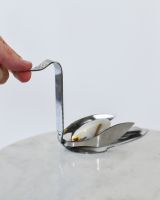 "Serene Swan" Upcycled Metal House Ornament with hand in shot for scale "Serene Swan" Upcycled Metal House Ornament with hand in shot for scale