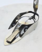 "Serene Swan" Upcycled Metal House Ornament close up of tail "Serene Swan" Upcycled Metal House Ornament close up of tail