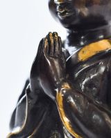 "Silent Sermon" Cast Brass Buddha Sculpture close up of hands
