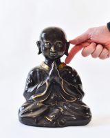 "Silent Sermon" Cast Brass Buddha Sculpture with hand in shot for scale