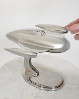 "Sonic" Retro Spaceship Nickel Plated Home Ornament with hand in shot for scale