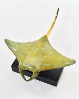 "Sovereign Glider" Ray Large Cast Brass Ornament - Light Verdigris from above