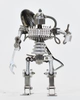 ‘Stainless Sentinel’ Upcycled Stainless Steel Robot main image front on view