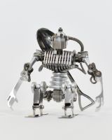 ‘Stainless Sentinel’ Upcycled Stainless Steel Robot sitting down