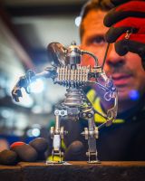 ‘Stainless Sentinel’ Upcycled Stainless Steel Robot being welded together