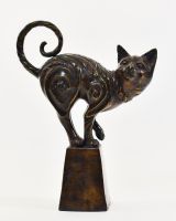 "The Curio Cat" Cast Brass Cat Sculpture front view