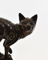 "The Curio Cat" Cast Brass Cat Sculpture close up of head