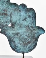 ""The Dual Guard" Cast Brass Sculpture close up of front hand