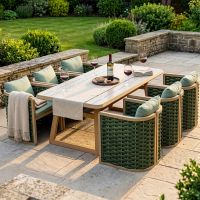 "The Imelda" Six Seater Garden Lounge And BBQ Furniture Set Shown Dressed for a Summer Garden Party - Digital Illustration "The Imelda" Six Seater Garden Lounge And BBQ Furniture Set Shown Dressed for a Summer Garden Party - Digital Illustration