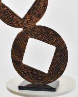 "Triple Aspect" Cast Aluminium Home Ornament - Copper close up of base