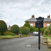 “Twilight Shadows” Black Goldhay Post Box On Driveway