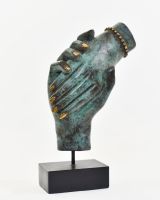 "Verdigris Union" Cast Brass Sculpture angled view