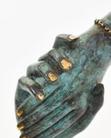 "Verdigris Union" Cast Brass Sculpture close up of fingers