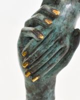 "Verdigris Union" Cast Brass Sculpture close up of hand