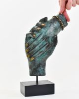 "Verdigris Union" Cast Brass Sculpture with hand in shot for scale