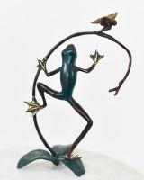 "Verdigris Voyager" Frog Ornament in Cast Brass angled shot