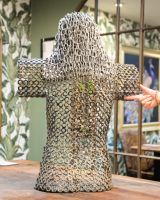 "Verity" Female Torso Sculpture Reclaimed Metal -74cm with hand in shot for scale